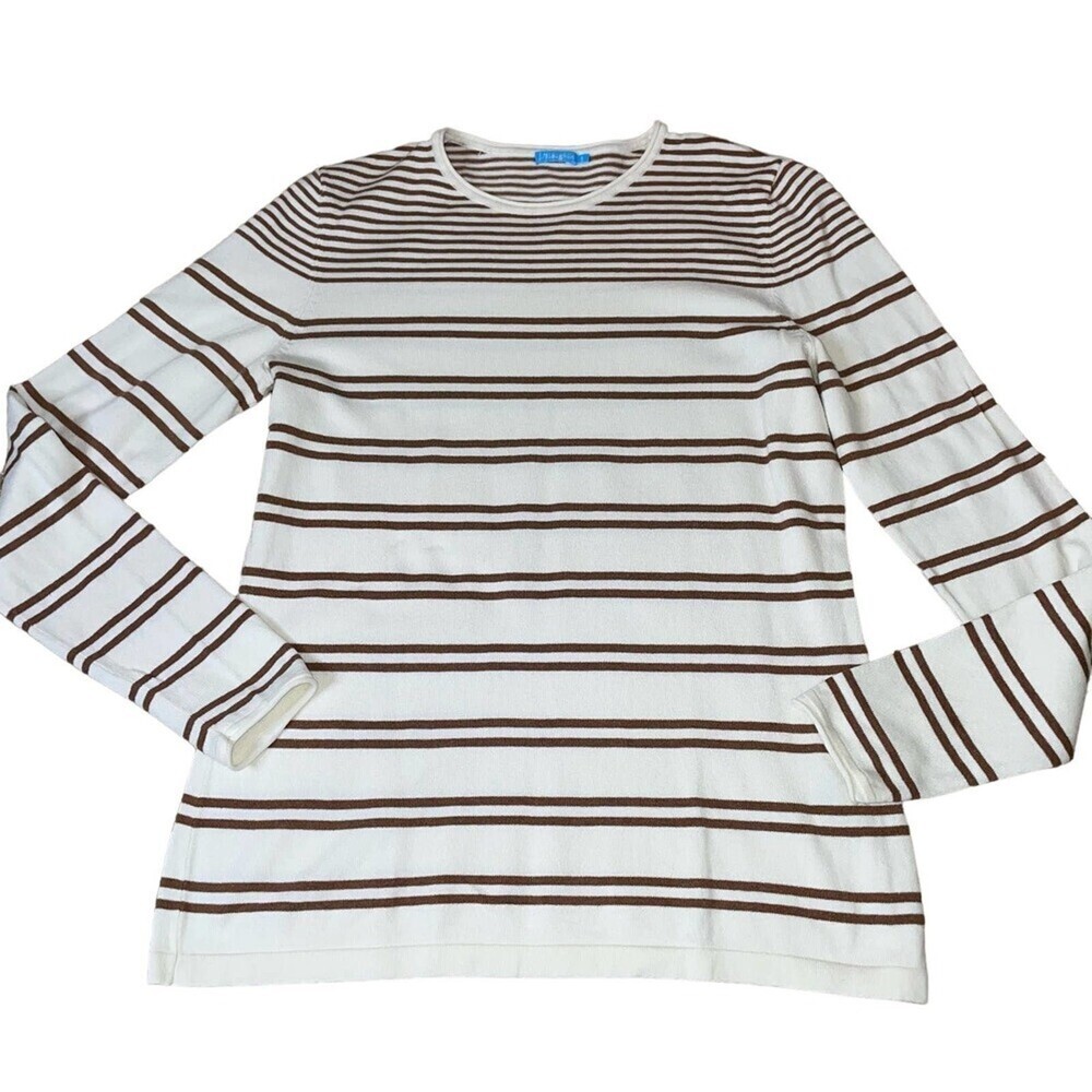 J. McLaughlin sweater the Poet tan/white stripped ribbed knit crew neck SZ SM - Picture 2 of 7